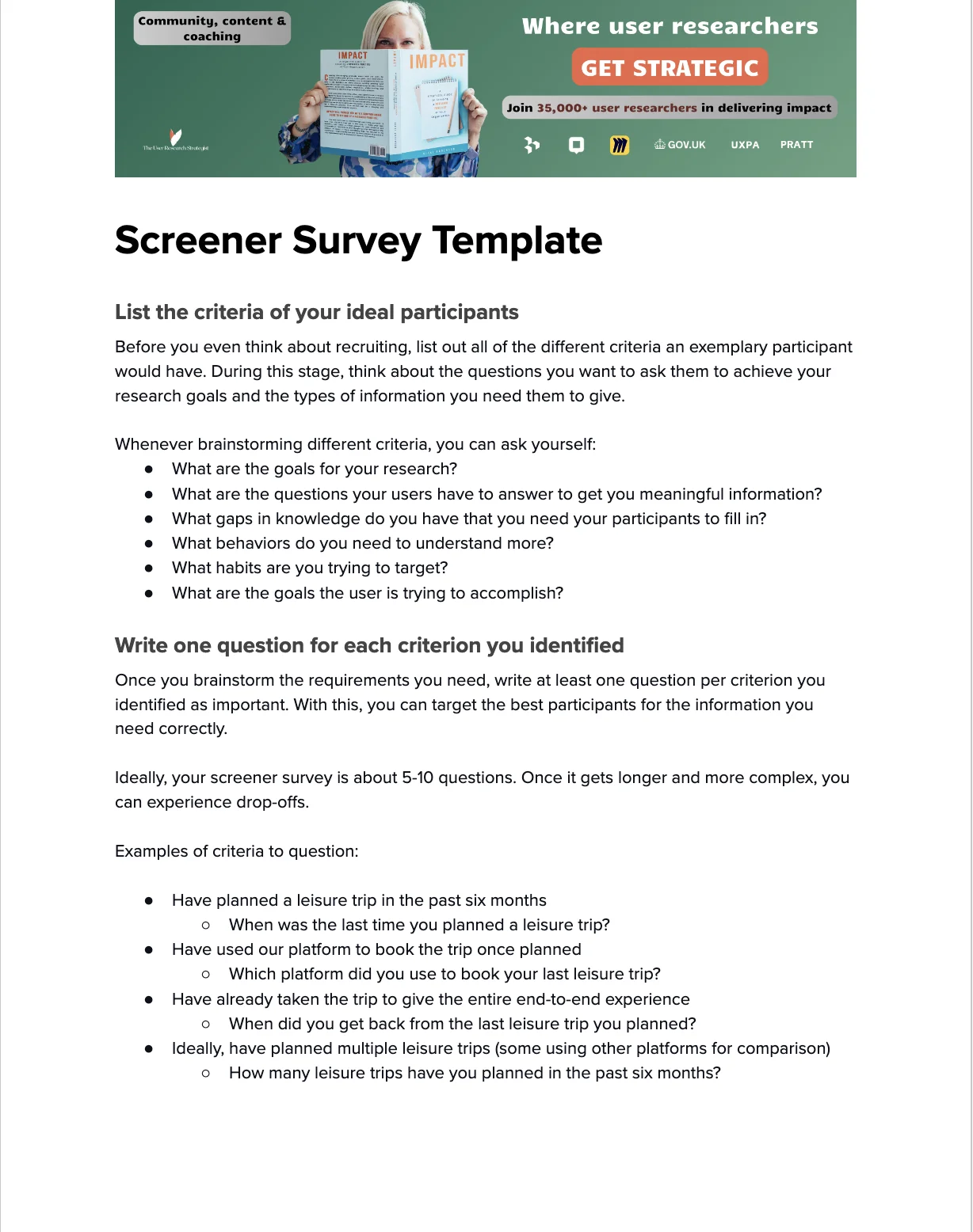 Screener survey template