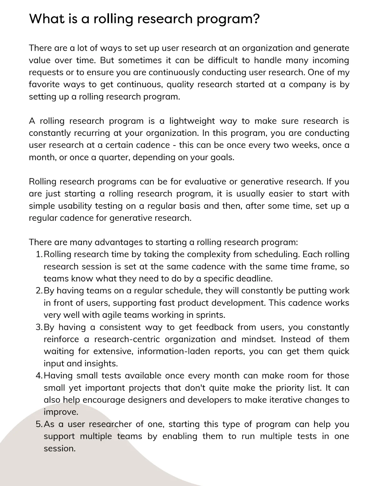 Rolling research program guide